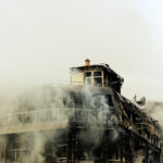 shopping center or mall fire,smoke,fighters,space for copy or te